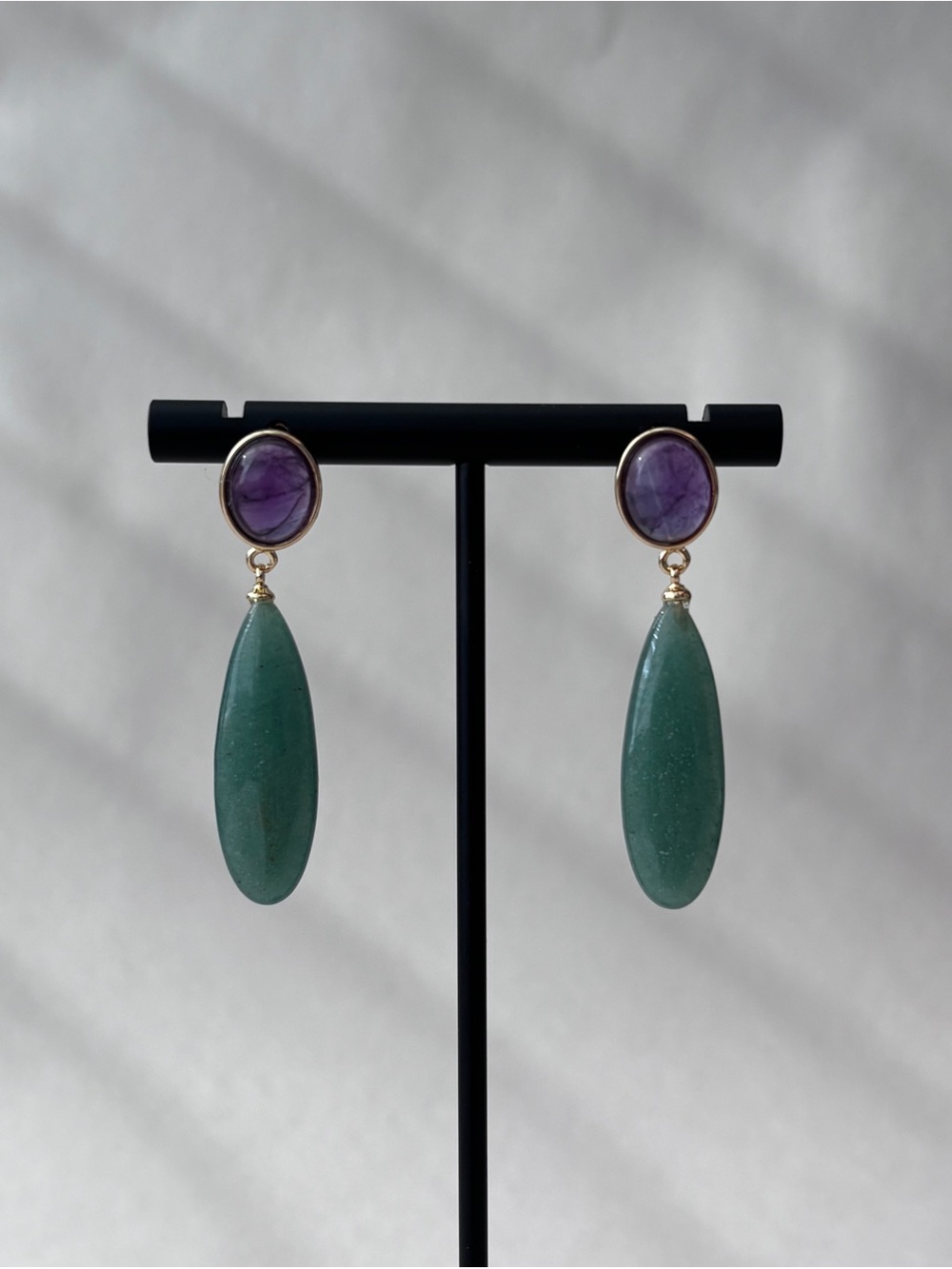 Two Tone Tear Drop Natural Stone Earrings studs